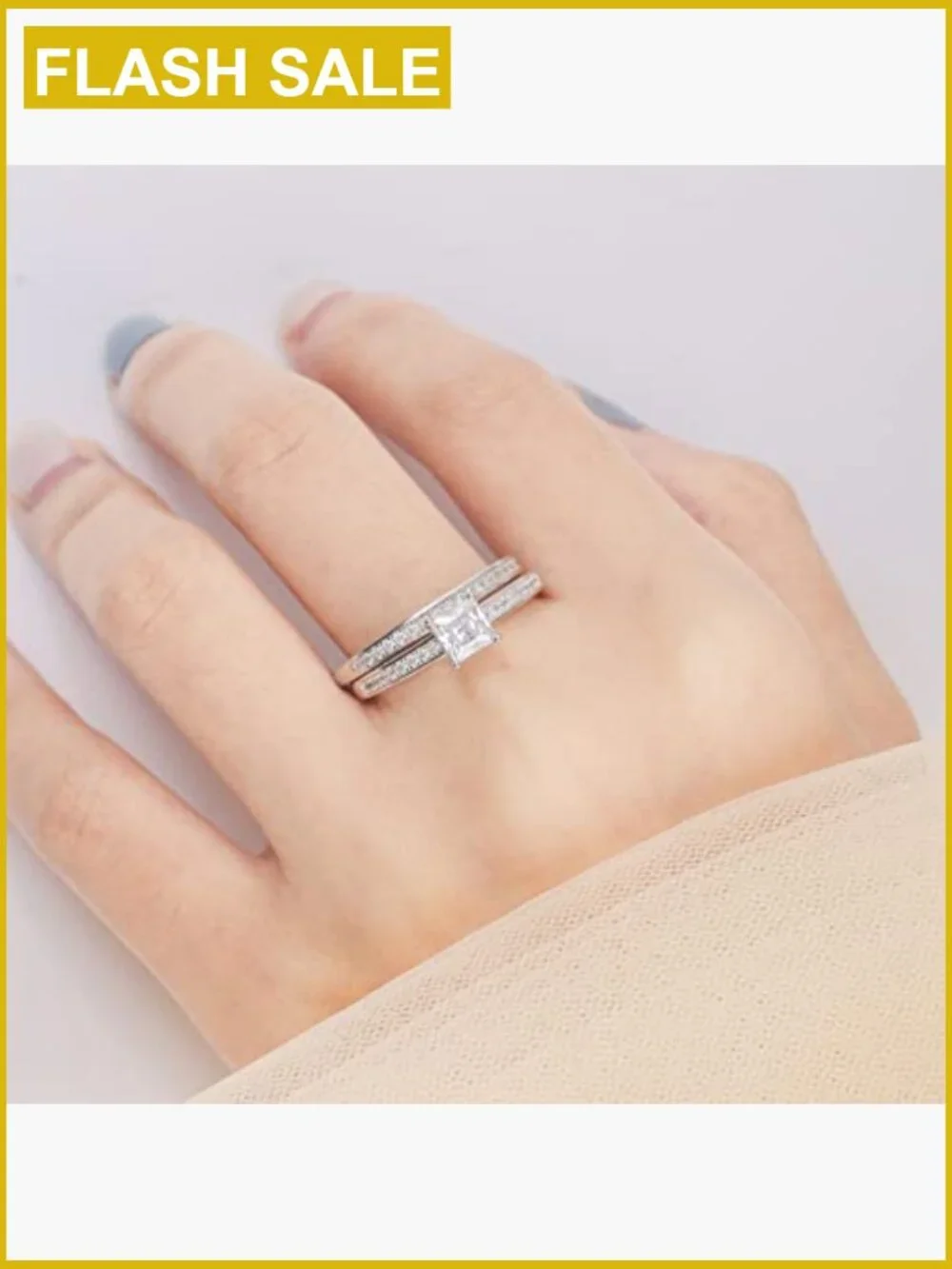 1.35ct Princess Cut CZ Engagement Ring Bridal Set Sterling Silver